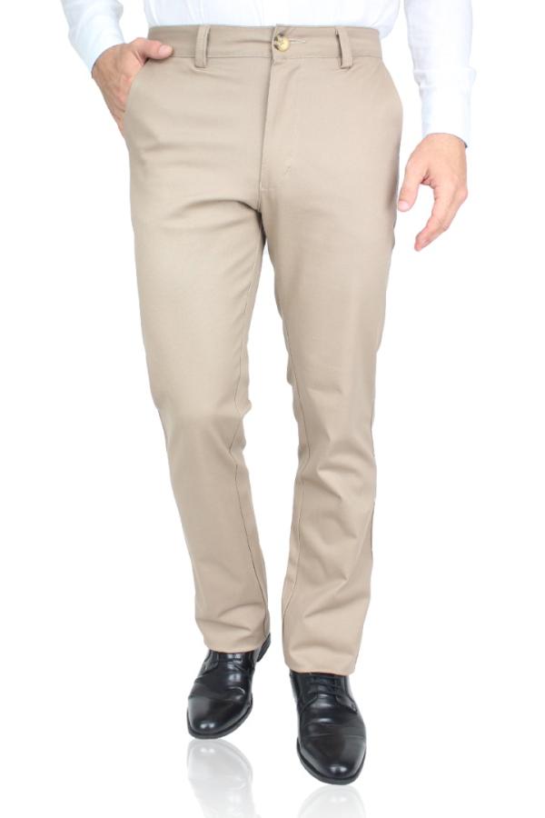 Pantalón Color Caqui Regular Stretch De Algodón Para Caballero
